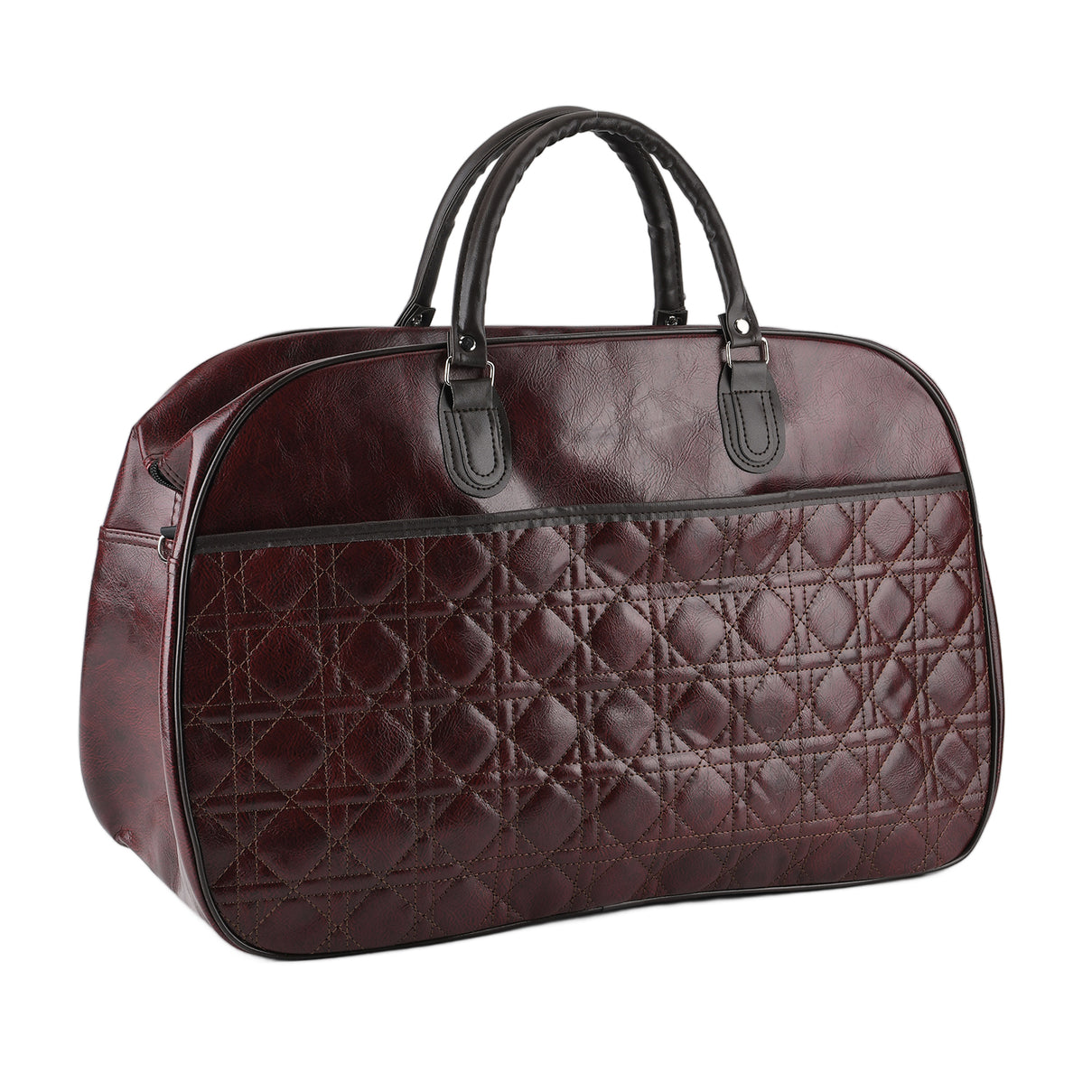 Quilted Weekender Travel Style Duffle Bag with Shoulder Strap - Burgundy V32516223 0