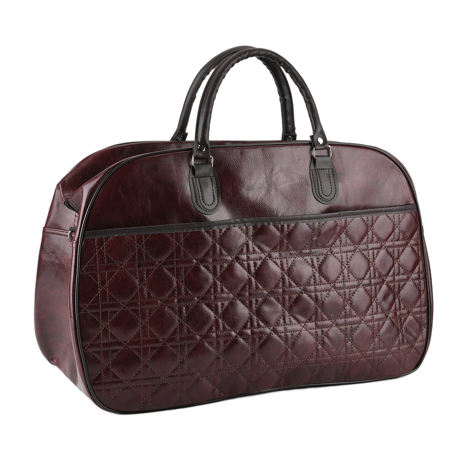 Quilted Weekender Travel Style Duffle Bag with Shoulder Strap - Burgundy V32516223 0