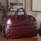 Quilted Weekender Travel Style Duffle Bag with Shoulder Strap - Burgundy_8465929_1