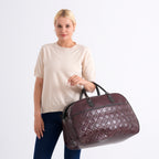 Quilted Weekender Travel Style Duffle Bag with Shoulder Strap - Burgundy_8465929_3