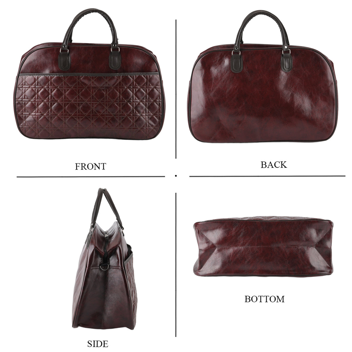 Quilted Weekender Travel Style Duffle Bag with Shoulder Strap - Burgundy V32516223 5