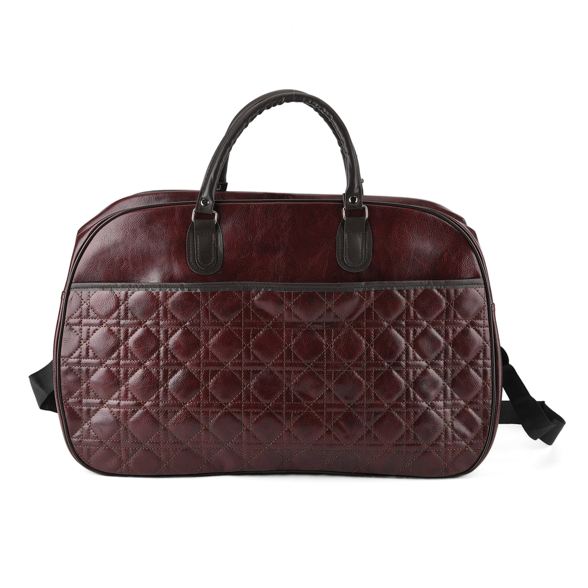 Quilted Weekender Travel Style Duffle Bag with Shoulder Strap - Burgundy V32516223 6