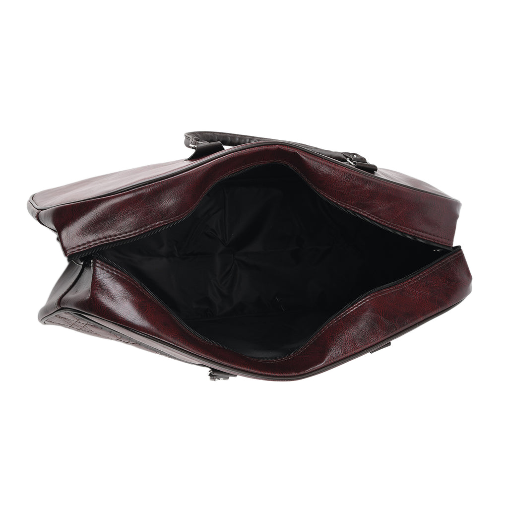 Quilted Weekender Travel Style Duffle Bag with Shoulder Strap - Burgundy_8465929_6