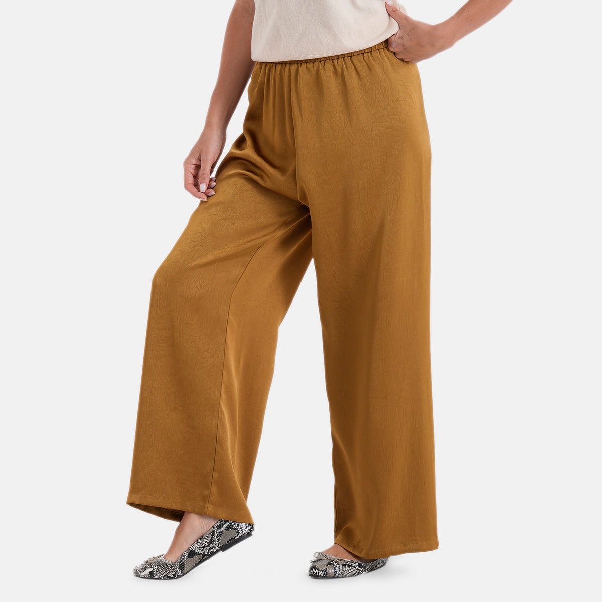 La Marey Silk-Feel Wide Leg Trousers (Size S/M, 8 To 14) - Dark Goldenrod V32601716 4