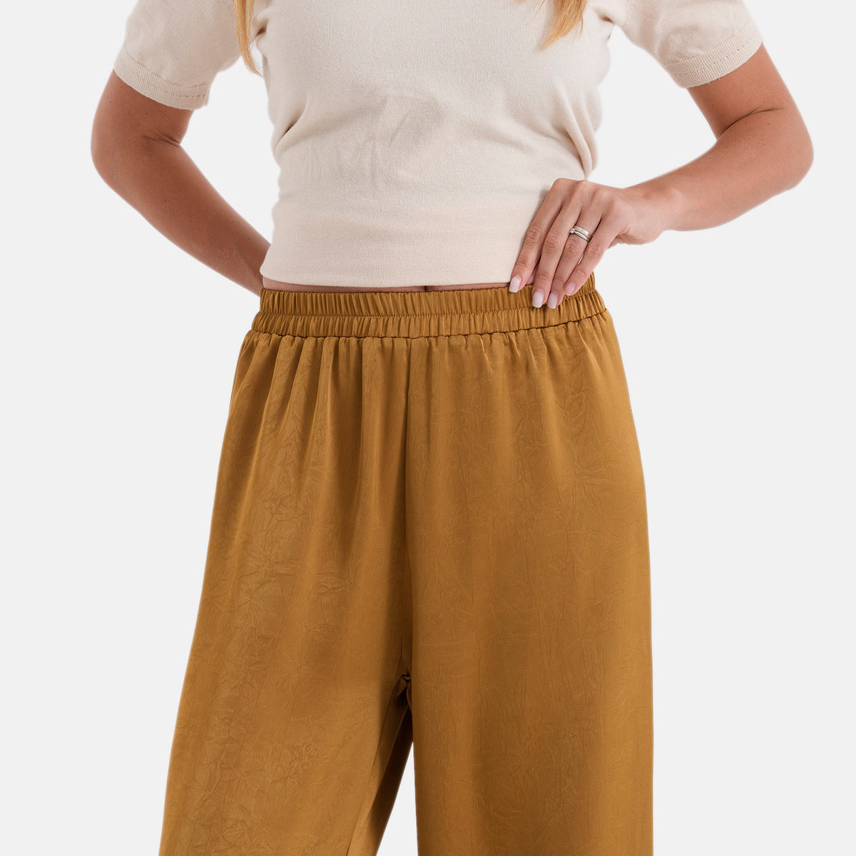 La Marey Silk-Feel Wide Leg Trousers (Size S/M, 8 To 14) - Dark Goldenrod V32601716 5