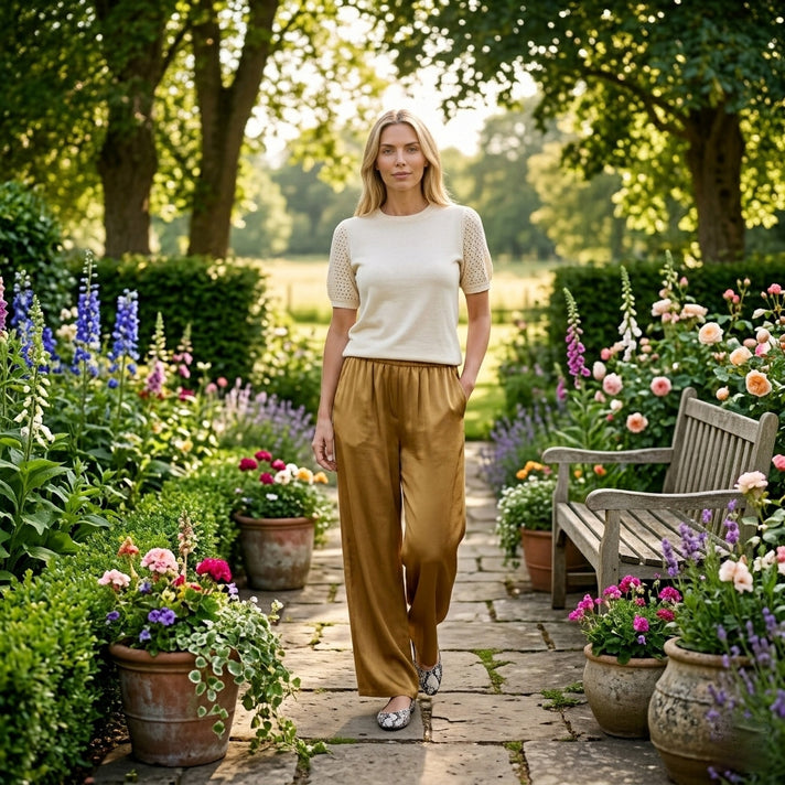 La Marey Silk-Feel Wide Leg Trousers (Size L/XL, 16 To 22) - Dark Goldenrod 8465932 2