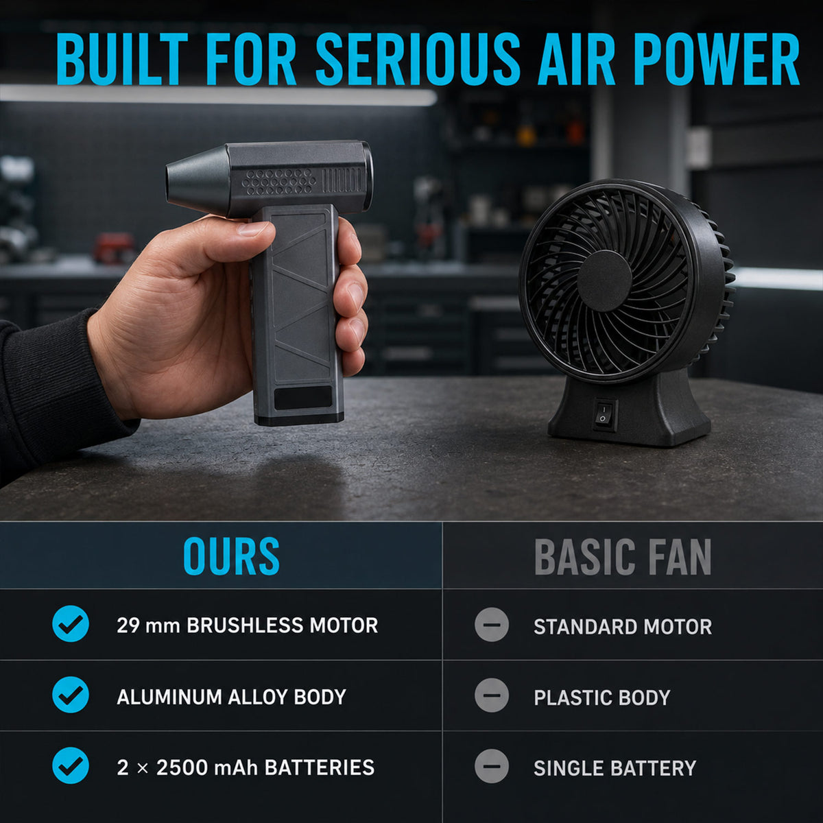 Mini Handheld 130,000 RPM Turbo Jet Fan &amp; Air Duster with LED Light - Aluminum Electric Blower - Dark Blue 8466016 5