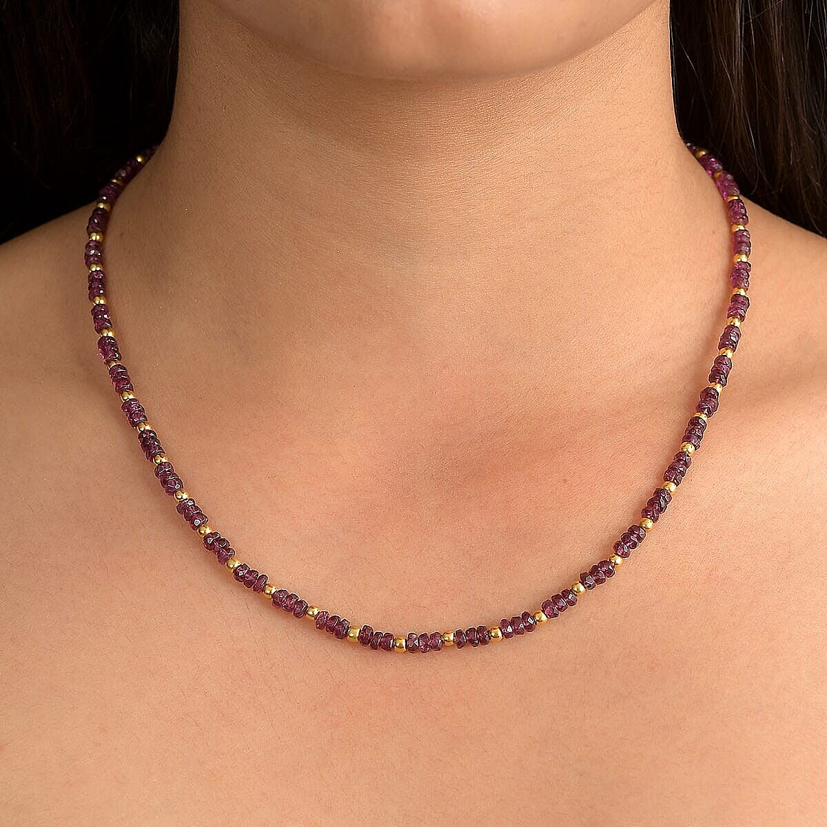 Natural AAA Radiant Ember Garnet Necklace (Size - 18+2 EXT) in 18K Vermeil Yellow Gold Plated Sterling Silver 46.00 Ct, Silver Wt. 5.07 Gms V32520987 3