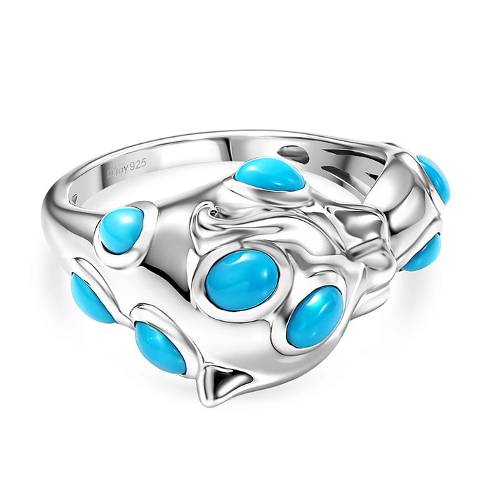 D'Joy Sleeping Beauty Turquoise, Black Spinel Adjustable Panther Ring in Rhodium Overlay Sterling Silver 2.02 Ct. 8466064 1