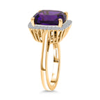 Luxuriant - AAA African Amethyst & SI-G/H Lab Grown Diamond Halo Ring in 18K Vermeil Yellow Gold Plated Sterling Silver 5.38 Ct._8466074_3