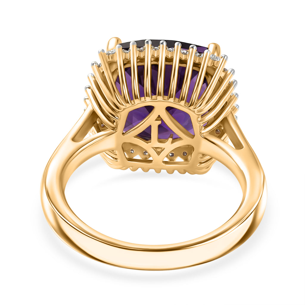Luxuriant - AAA African Amethyst & SI-G/H Lab Grown Diamond Halo Ring in 18K Vermeil Yellow Gold Plated Sterling Silver 5.38 Ct._8466074_4