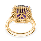 Luxuriant - AAA African Amethyst & SI-G/H Lab Grown Diamond Halo Ring in 18K Vermeil Yellow Gold Plated Sterling Silver 5.38 Ct._8466074_4