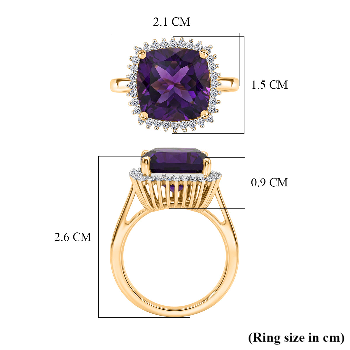 Luxuriant - AAA African Amethyst &amp; SI-G/H Lab Grown Diamond Halo Ring in 18K Vermeil Yellow Gold Plated Sterling Silver 5.38 Ct. V32525566 6