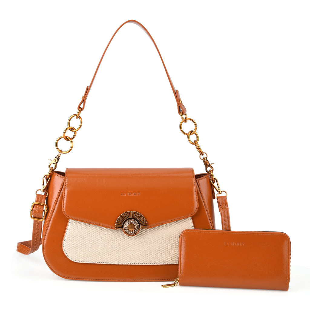 LA MAREY 2-Piece Sling Crossbody Bag & Matching Wallet Combo - Pumkin Orange_8466112