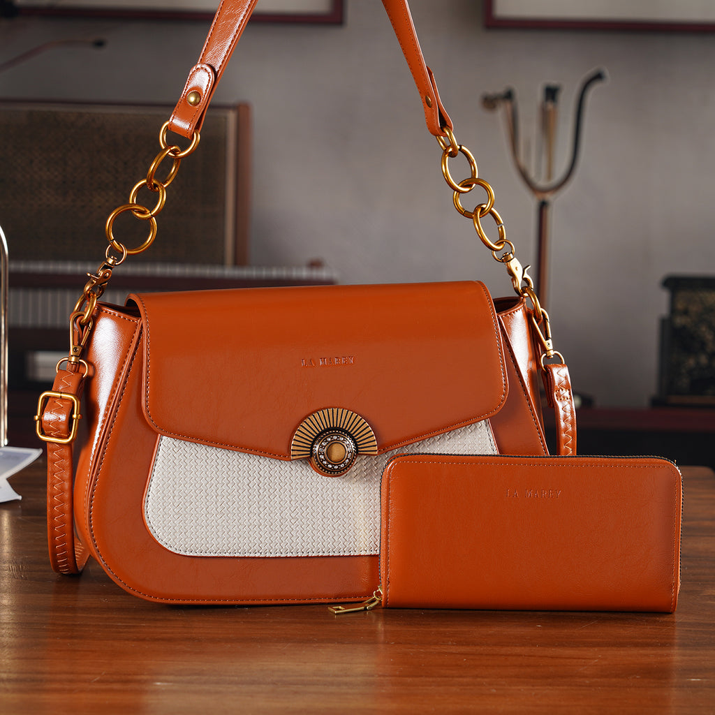 LA MAREY 2-Piece Sling Crossbody Bag & Matching Wallet Combo - Pumkin Orange_8466112_1