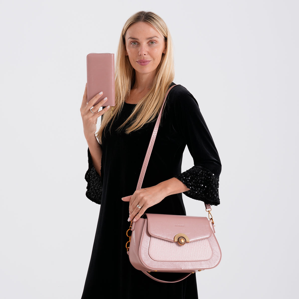 LA MAREY 2-Piece Sling Crossbody Bag &amp; Matching Wallet Combo - Sea Pink 8466113 4