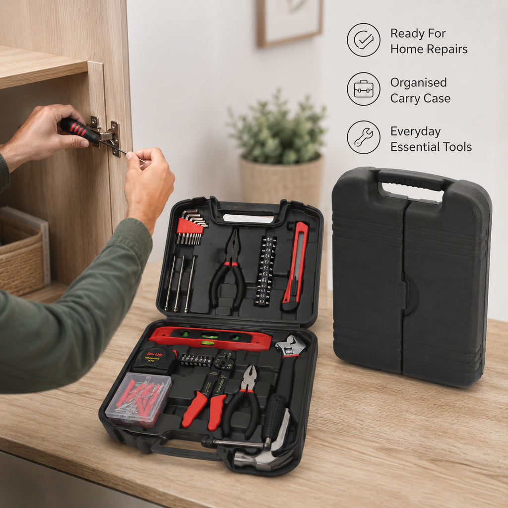 126-Piece DIY Tool Kit with Storage Case -  4-piece precision screwdriver set, 6-piece hardware nail box, 20-piece socket head set, wire stripper, mallet, adjustable wrench -  Black_8466157_1