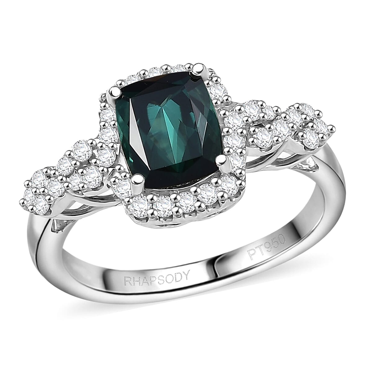 Certified and Appraised RHAPSODY AAAA Indicolite and White Diamond VS Ring in 950 Platinum, Platinum Wt.6.35 Gms  2.150  Ct. 8466199 0