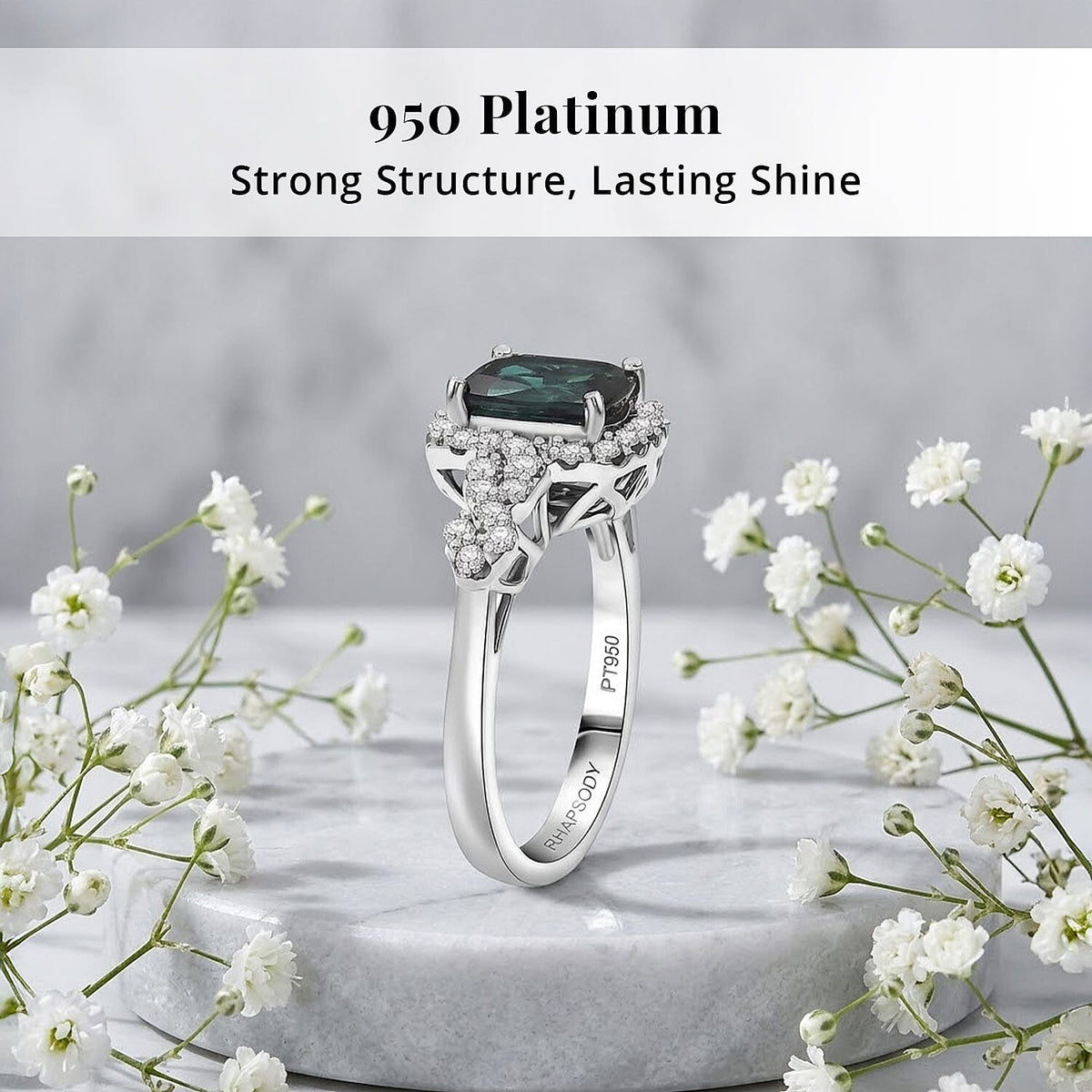 Certified and Appraised RHAPSODY AAAA Indicolite and White Diamond VS Ring in 950 Platinum, Platinum Wt.6.35 Gms  2.150  Ct. 8466199 3