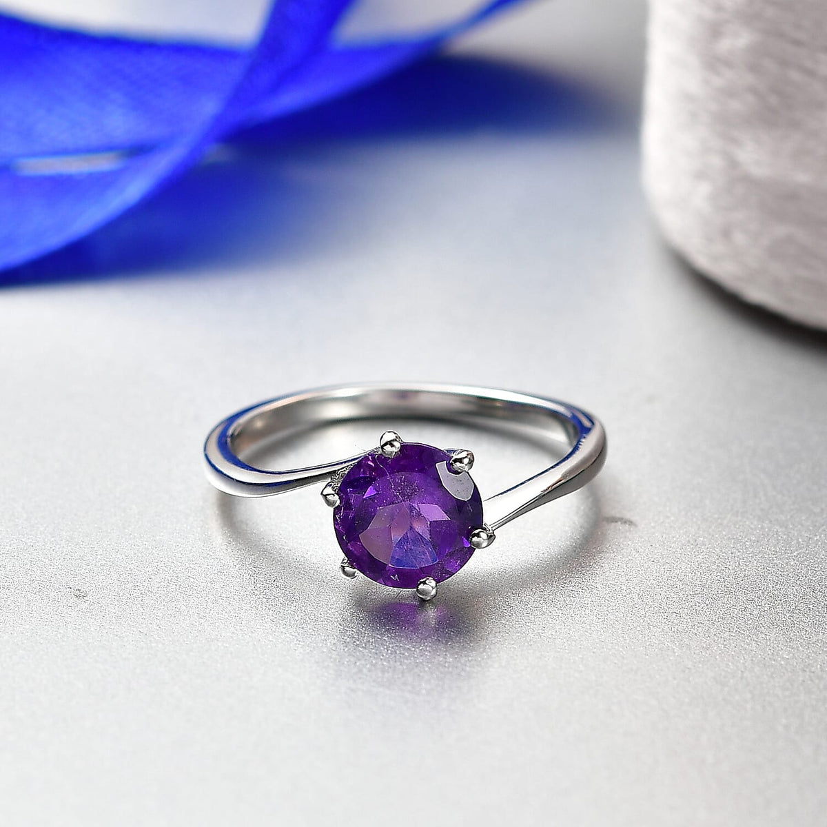 D'joy - AAA African Amethyst Solitaire Ring in Platinum Overlay Sterling Silver 1.19 Ct. V32558725 2