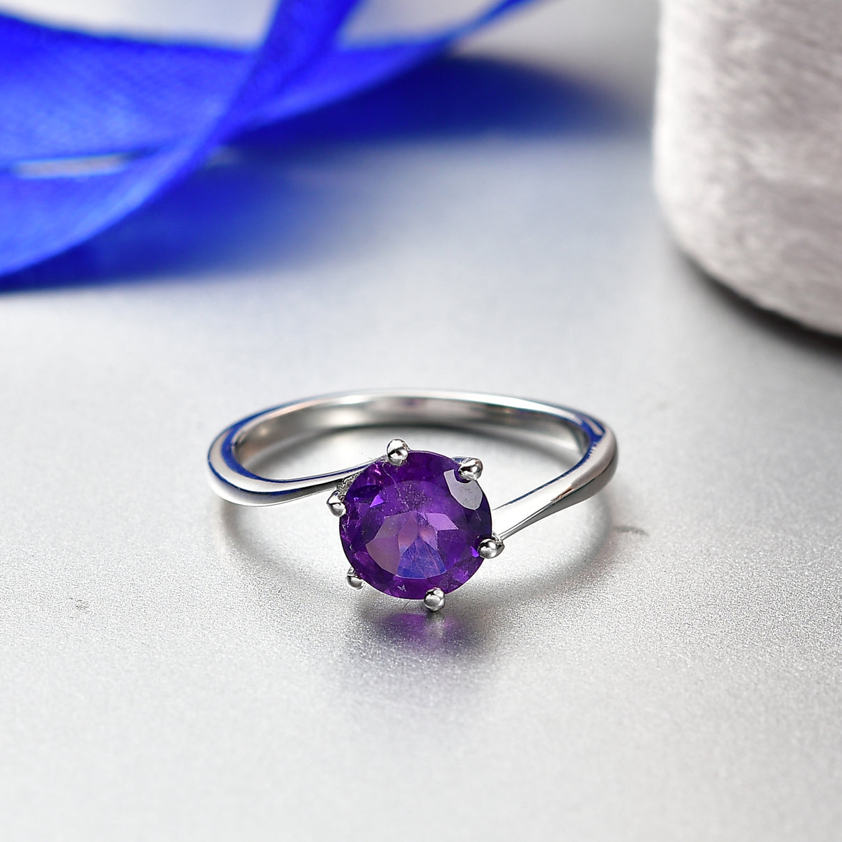 D'joy - AAA African Amethyst Solitaire Ring in Platinum Overlay Sterling Silver 1.19 Ct. 8466302 2