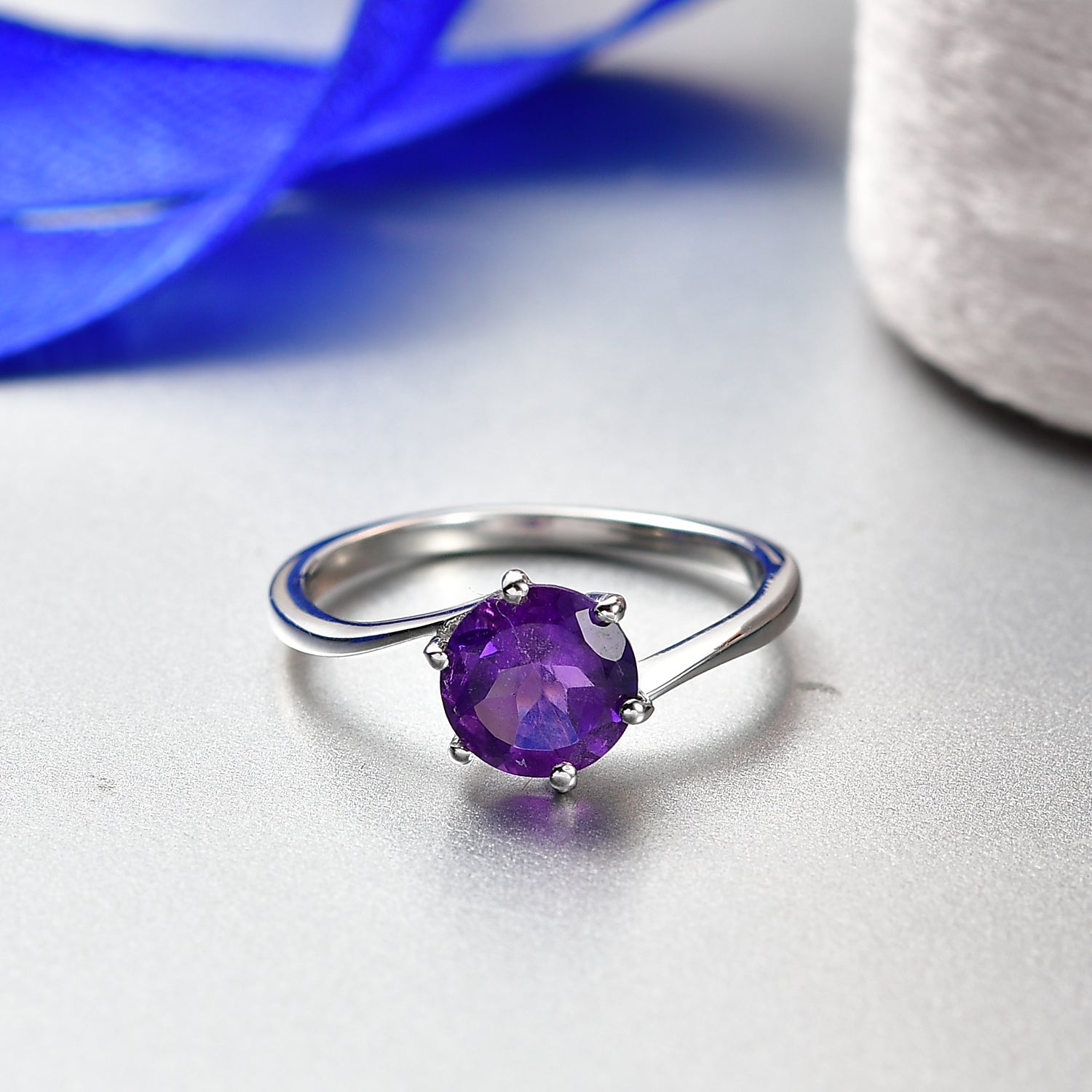 D'joy - AAA African Amethyst Solitaire Ring in Platinum Overlay Sterling Silver 1.19 Ct. 8466304 2