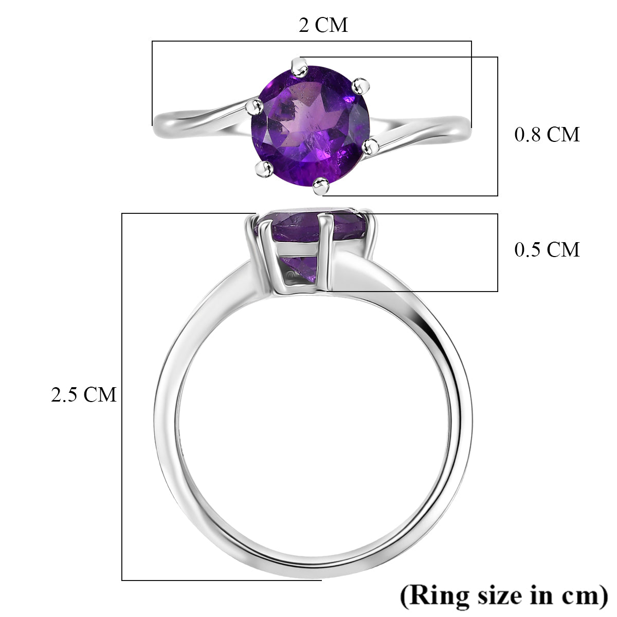 D'joy - AAA African Amethyst Solitaire Ring in Platinum Overlay Sterling Silver 1.19 Ct. 8466304 5