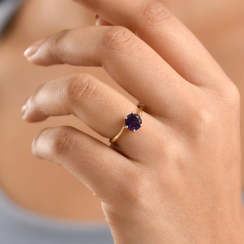 AAA African Amethyst Solitaire Ring in Yellow Gold Plated Sterling Silver 1.20 Ct._8466317_1