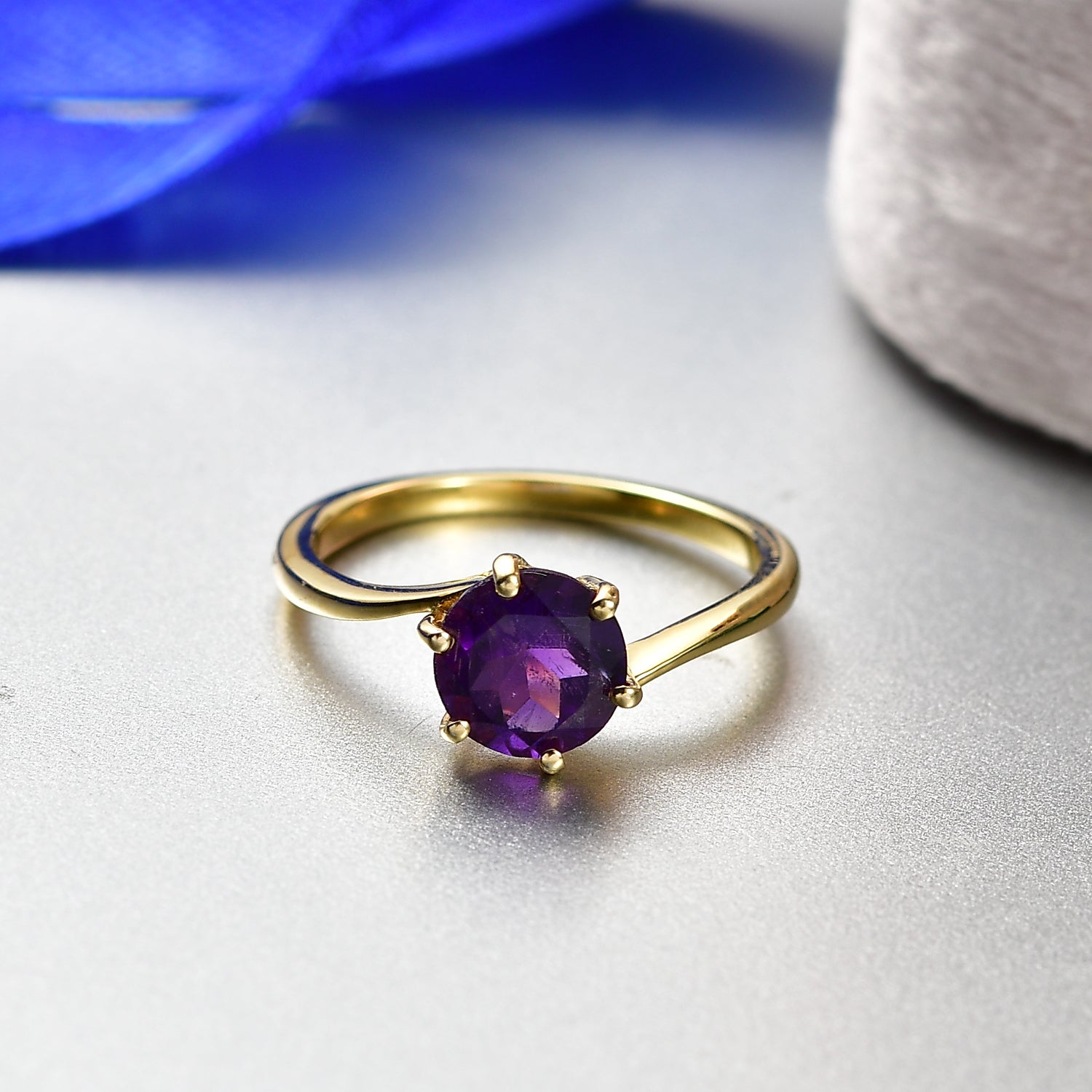 AAA African Amethyst Solitaire Ring in Yellow Gold Plated Sterling Silver 1.20 Ct. 8466317 3