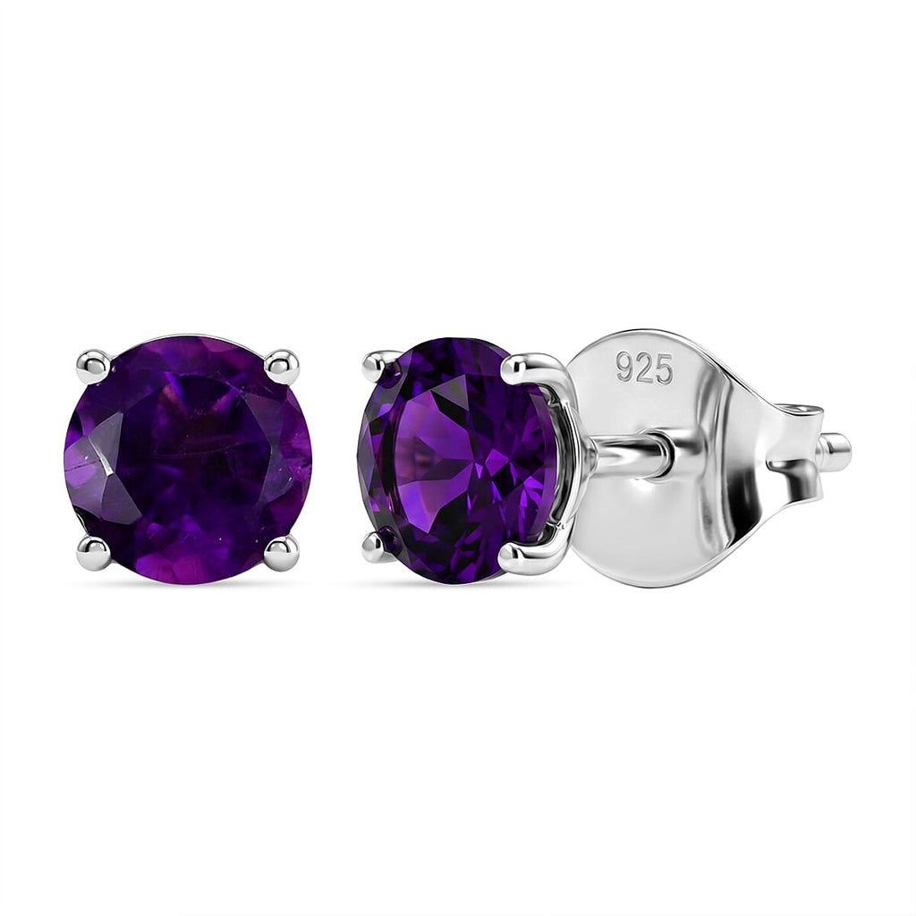 AAA Zambian Amethyst Solitaire Stud Push Post Earrings in Platinum Overlay Sterling Silver_8466321