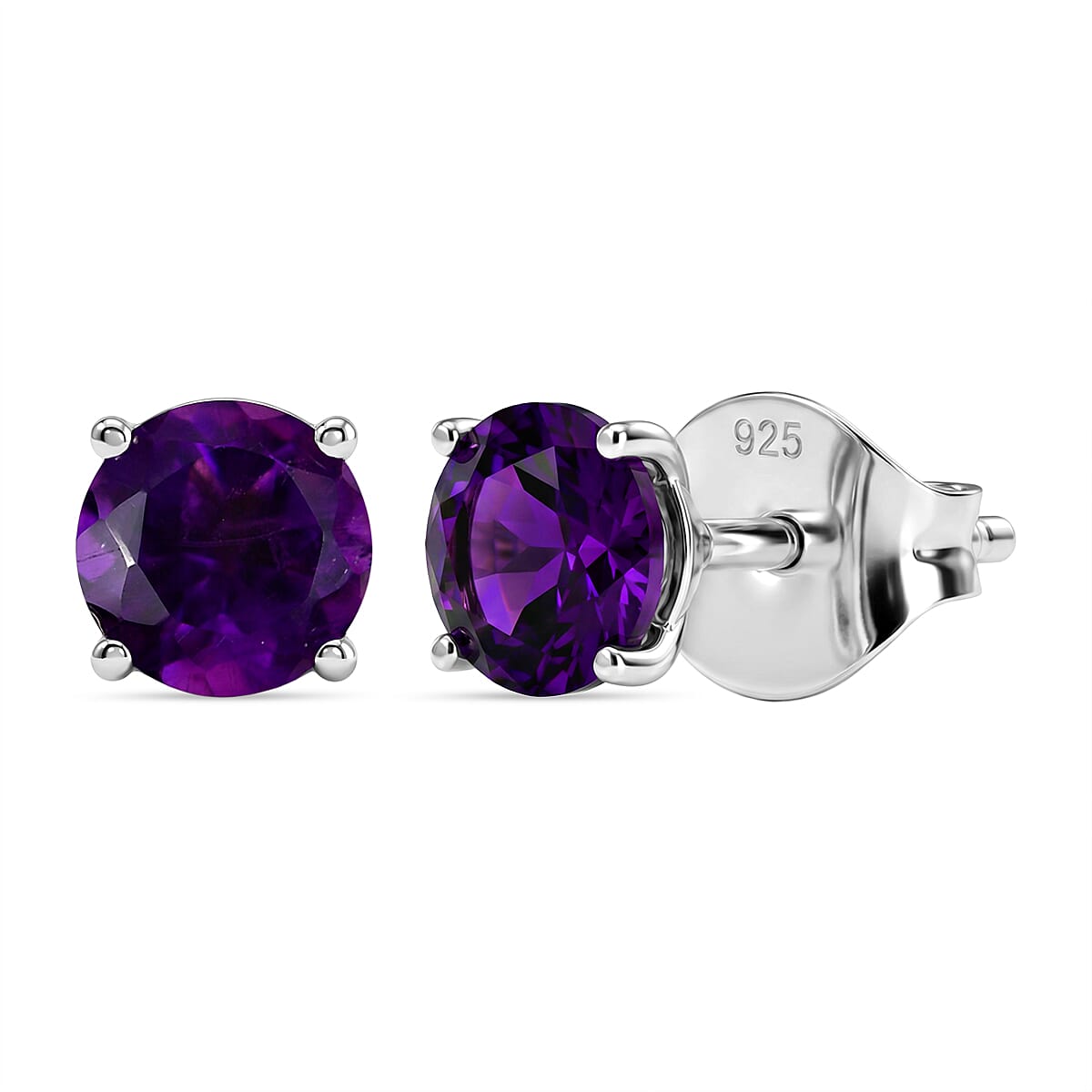 AAA Zambian Amethyst Solitaire Stud Push Post Earrings in Platinum Overlay Sterling Silver V32531184 0