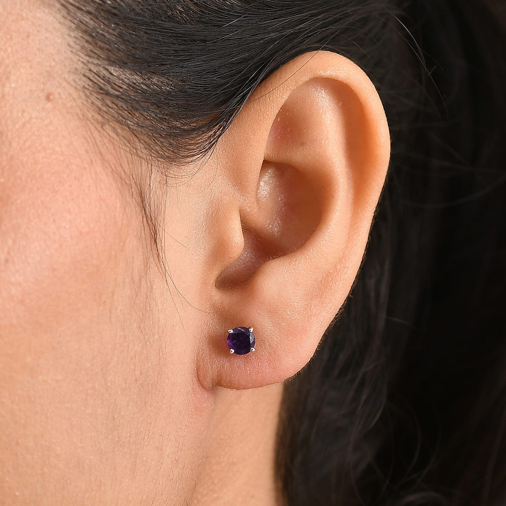 AAA Zambian Amethyst Solitaire Stud Push Post Earrings in Platinum Overlay Sterling Silver_8466321_1
