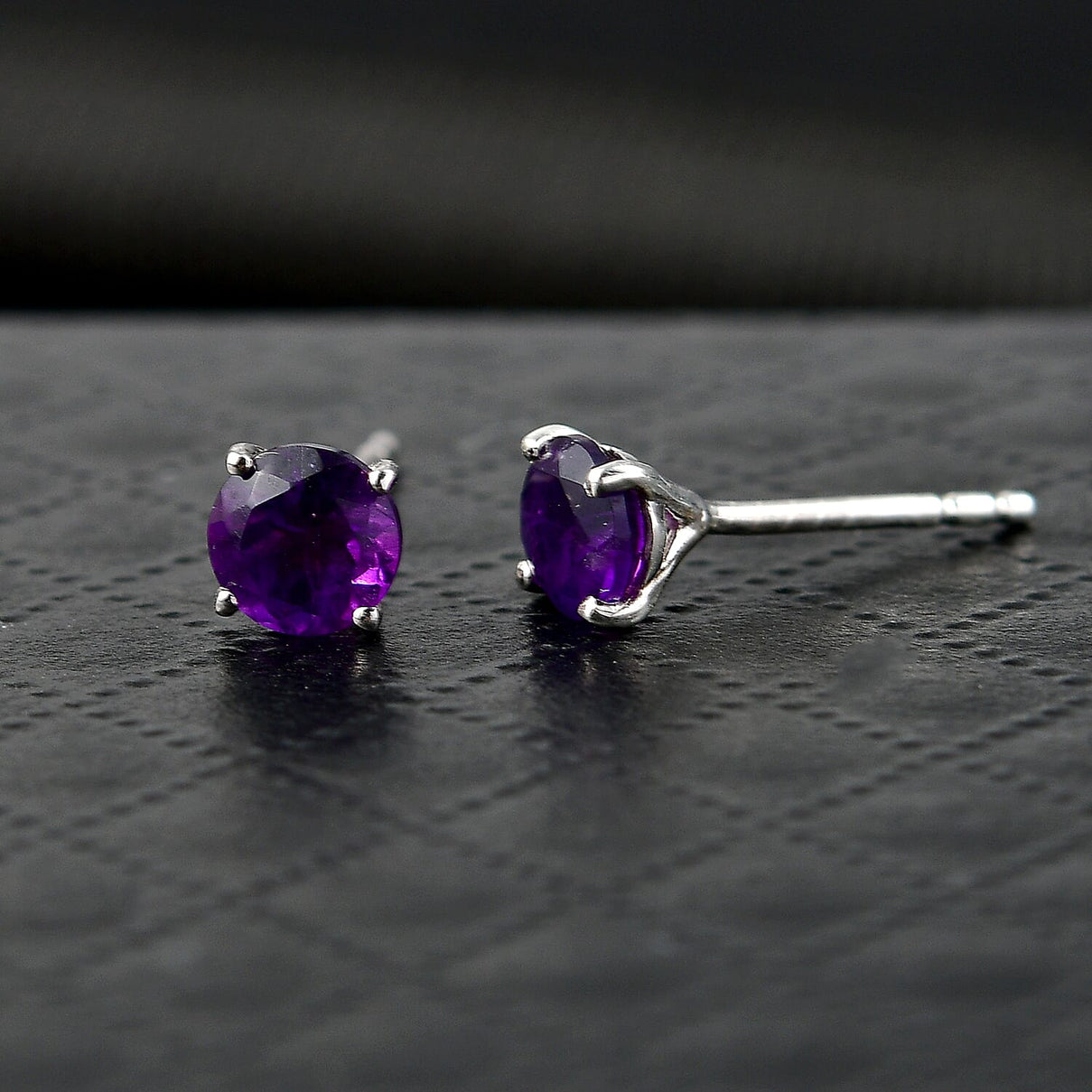 AAA Zambian Amethyst Solitaire Stud Push Post Earrings in Platinum Overlay Sterling Silver V32531184 3