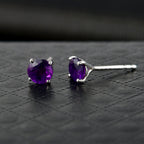 AAA Zambian Amethyst Solitaire Stud Push Post Earrings in Platinum Overlay Sterling Silver_8466321_2