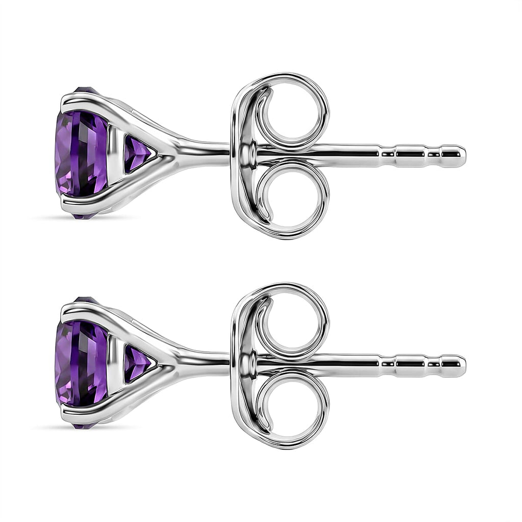 AAA Zambian Amethyst Solitaire Stud Push Post Earrings in Platinum Overlay Sterling Silver_8466321_3