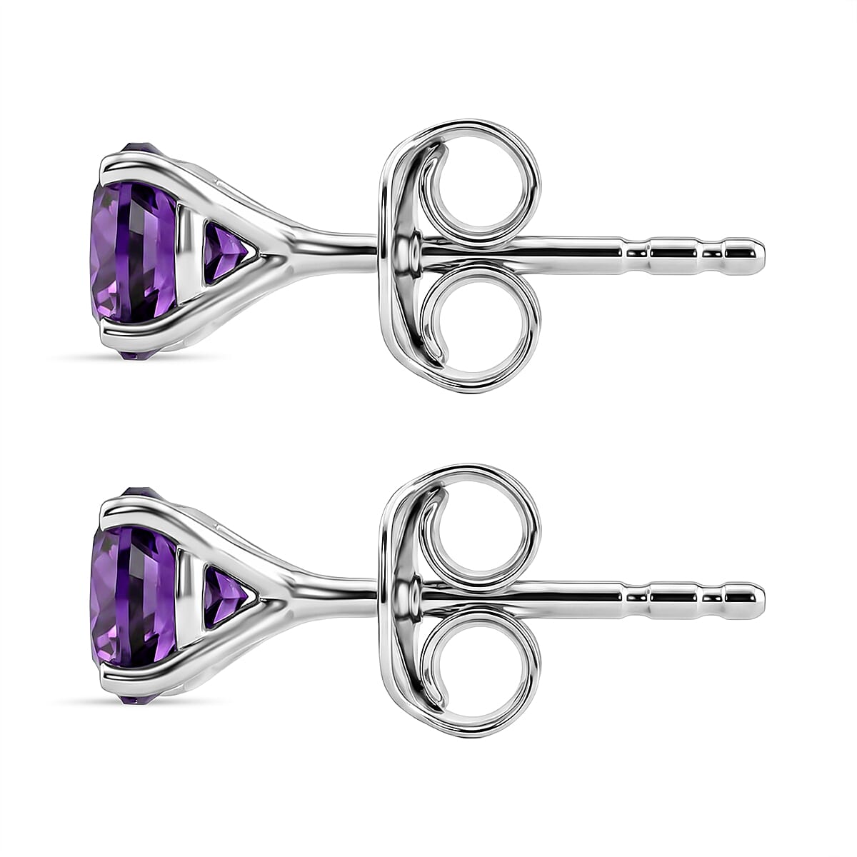 AAA Zambian Amethyst Solitaire Stud Push Post Earrings in Platinum Overlay Sterling Silver V32531184 4
