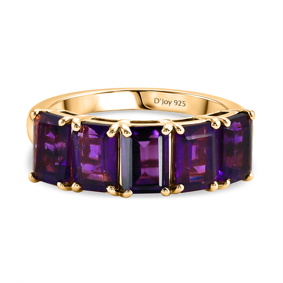 D'Joy AAA African Amethyst 5 Stone Ring in Yellow Gold Plated Sterling Silver 2.94 Ct. 8466349 0