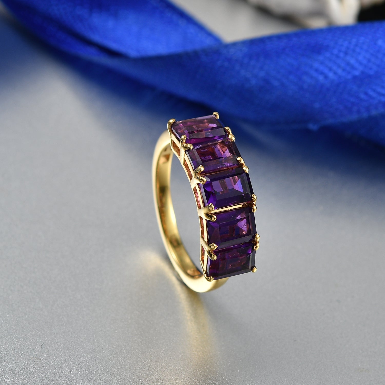 D'Joy AAA African Amethyst 5 Stone Ring in Yellow Gold Plated Sterling Silver 2.94 Ct. 8466349 2