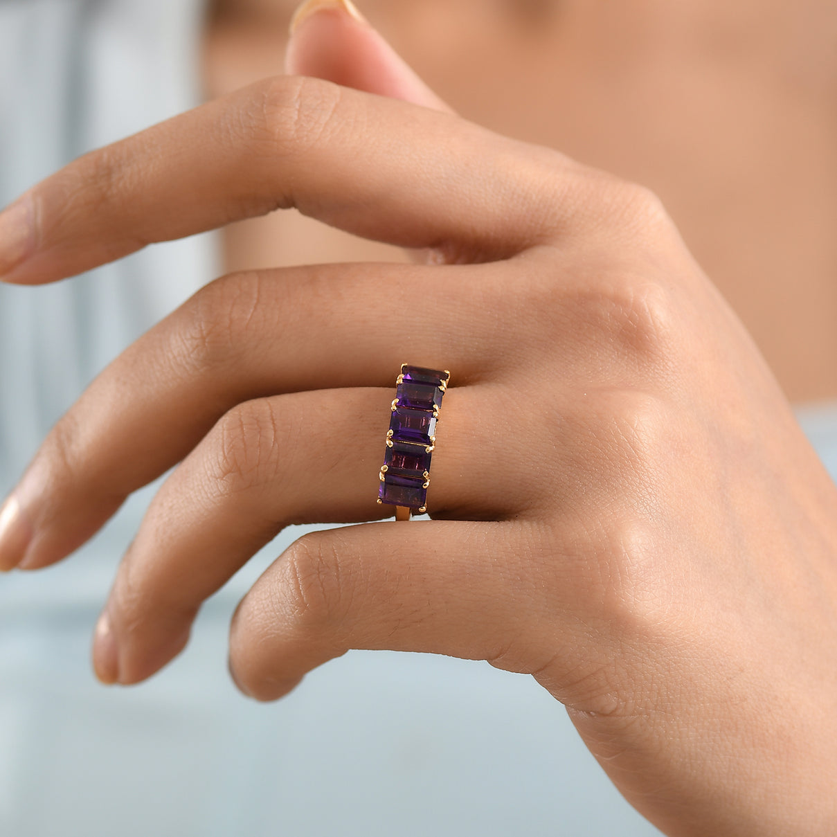 D'Joy AAA African Amethyst 5 Stone Ring in Yellow Gold Plated Sterling Silver 2.94 Ct. 8466349 3