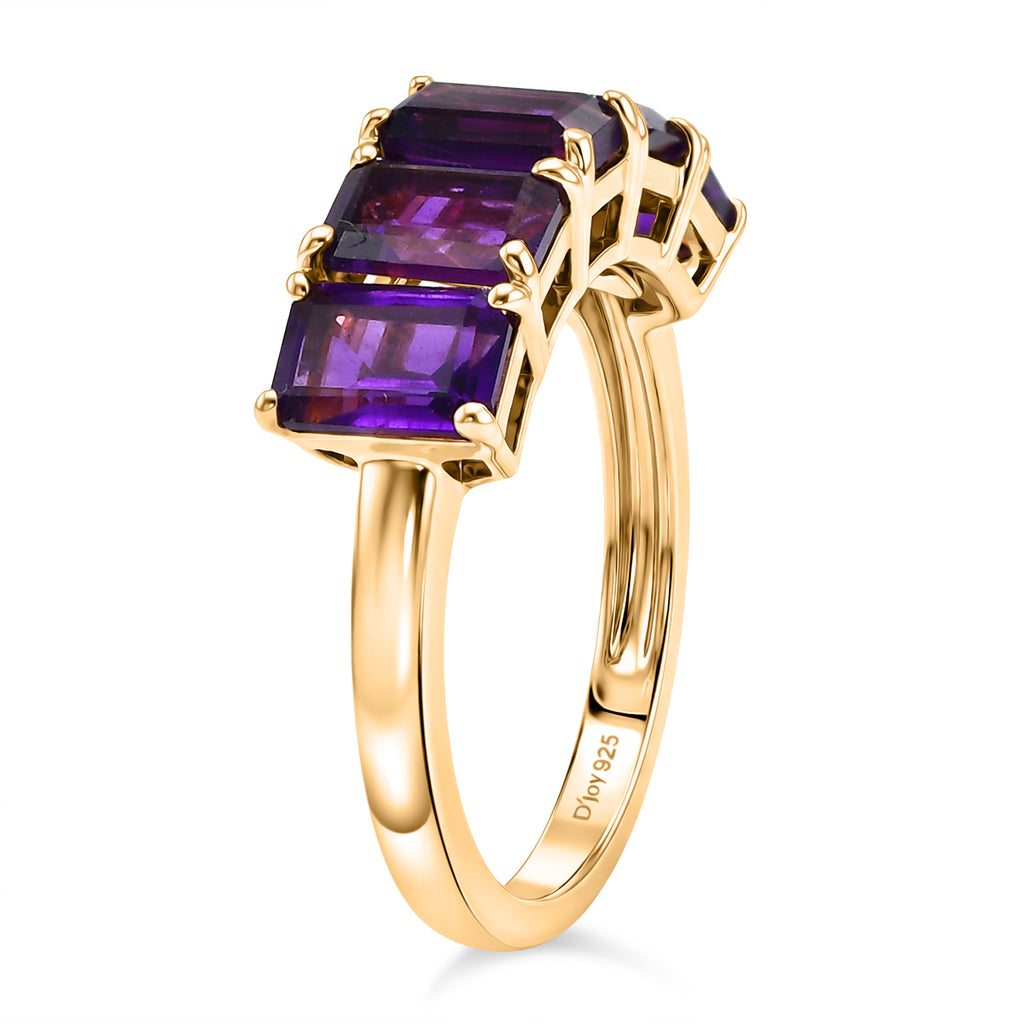 D'Joy AAA African Amethyst 5 Stone Ring in Yellow Gold Plated Sterling Silver 2.94 Ct._8466349_3