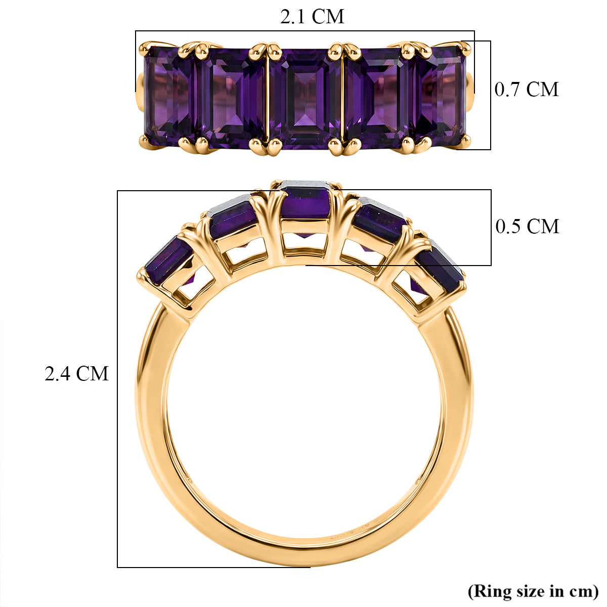 D'Joy AAA African Amethyst 5 Stone Ring in Yellow Gold Plated Sterling Silver 2.94 Ct. V32519921 5