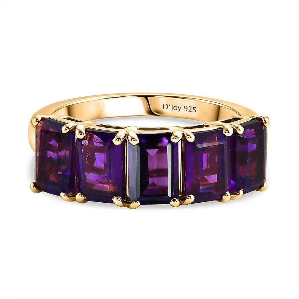 D'Joy AAA African Amethyst 5 Stone Ring in Yellow Gold Plated Sterling Silver 2.94 Ct._8466356