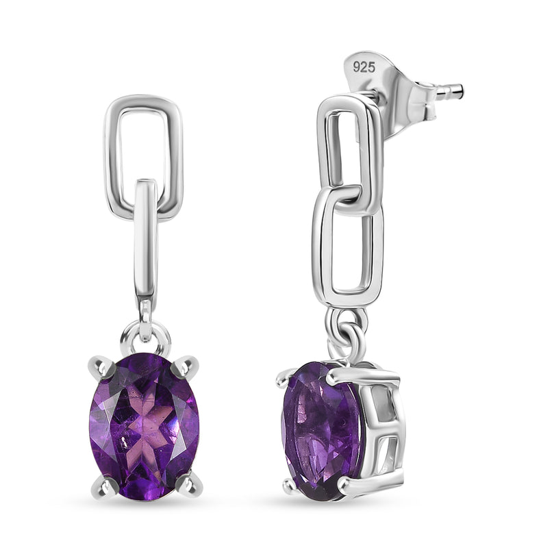 D'Joy AAA African Amethyst Dangling Earring with Push Post in Platinum Overlay Sterling Silver 2.26 Ct._8466357