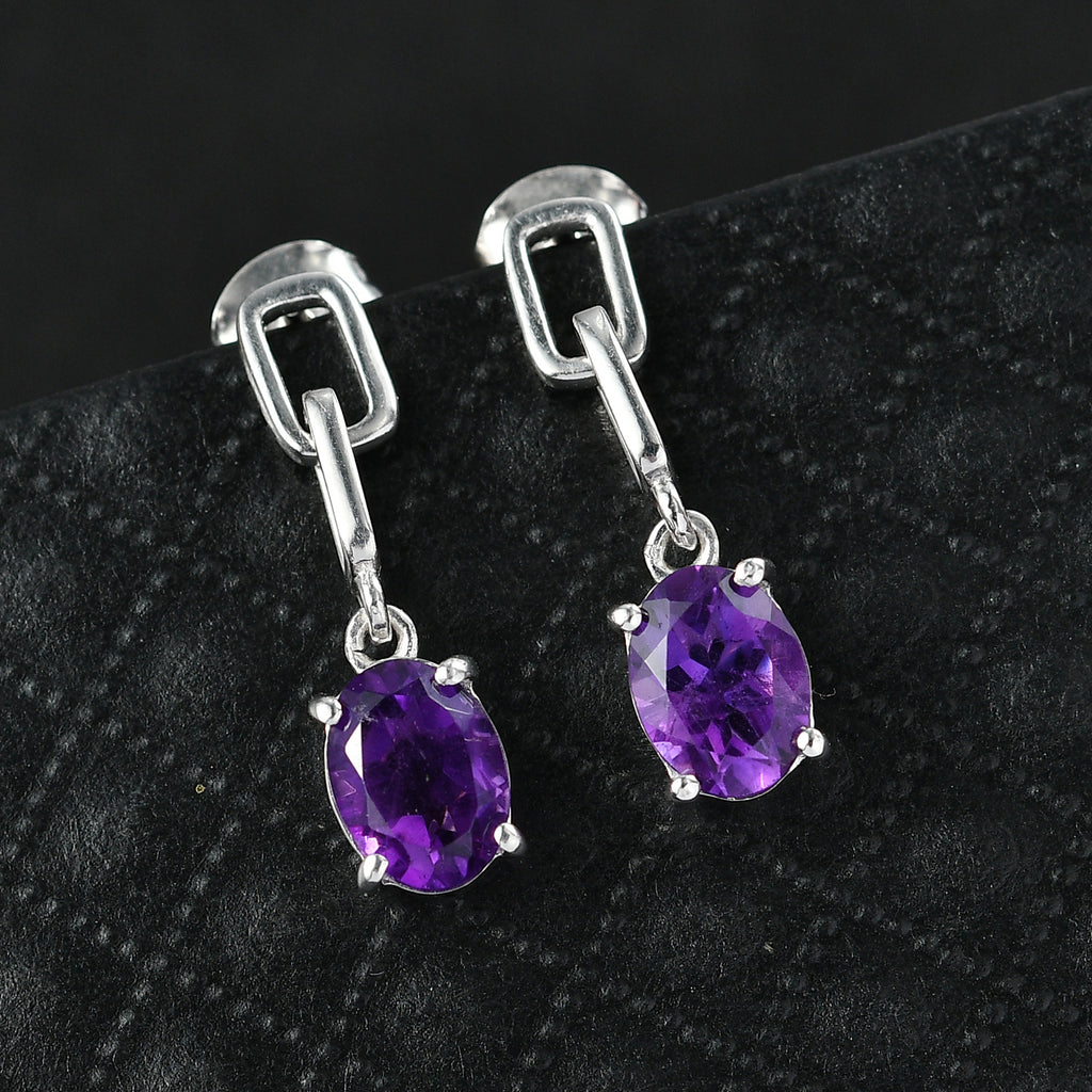 D'Joy AAA African Amethyst Dangling Earring with Push Post in Platinum Overlay Sterling Silver 2.26 Ct._8466357_2