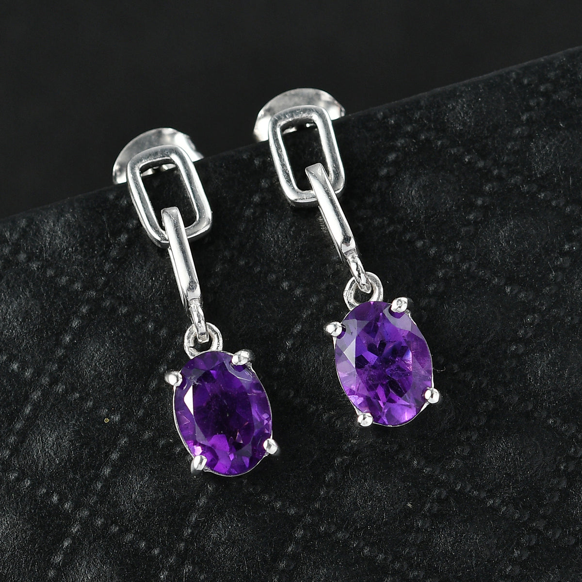 D'Joy AAA African Amethyst Dangling Earring with Push Post in Platinum Overlay Sterling Silver 2.26 Ct. V32638755 3