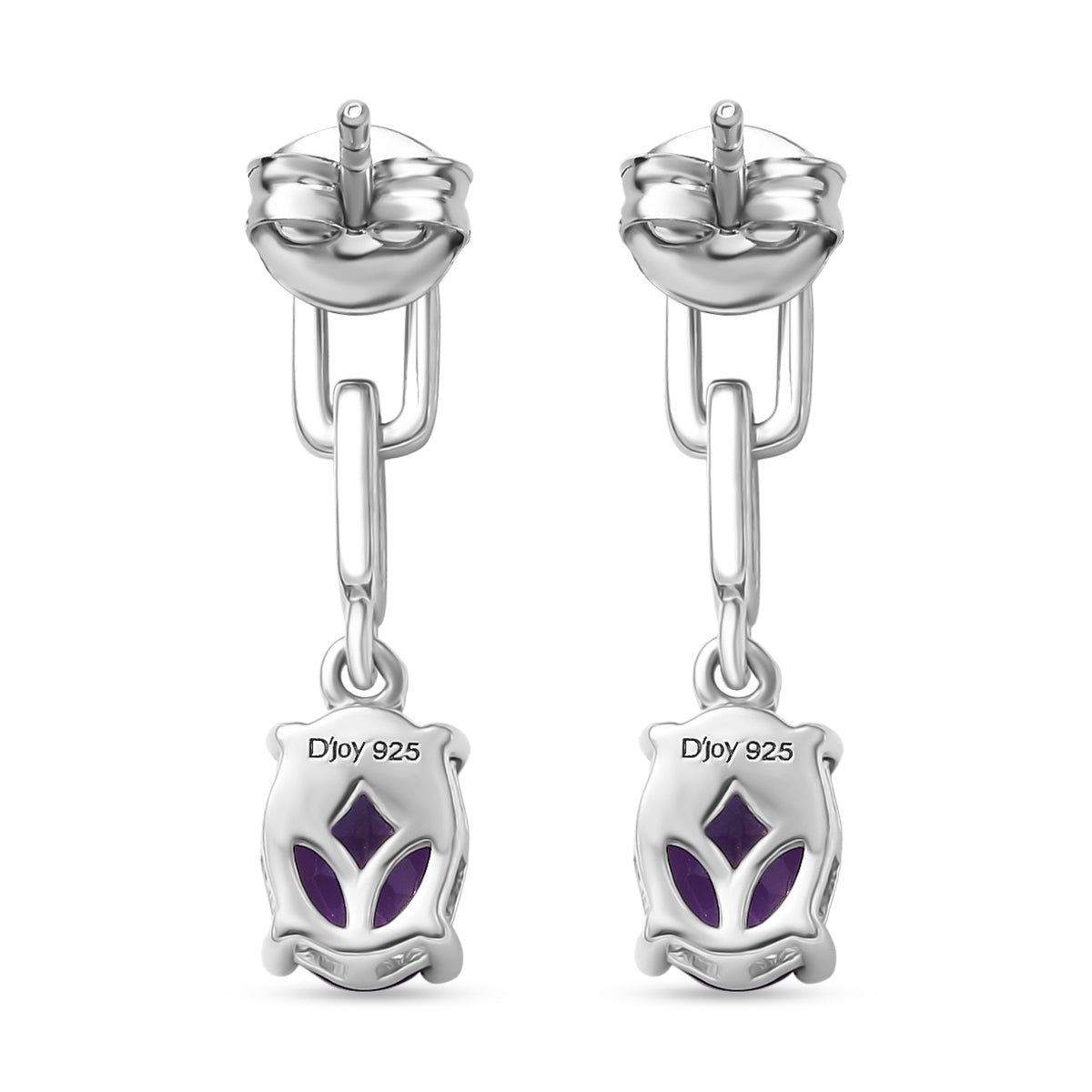 D'Joy AAA African Amethyst Dangling Earring with Push Post in Platinum Overlay Sterling Silver 2.26 Ct. V32638755 5