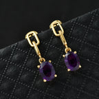 D'Joy AAA African Amethyst Dangling Push Post Earring in Yellow Gold Plated Sterling Silver 2.26 Ct._8466358_2