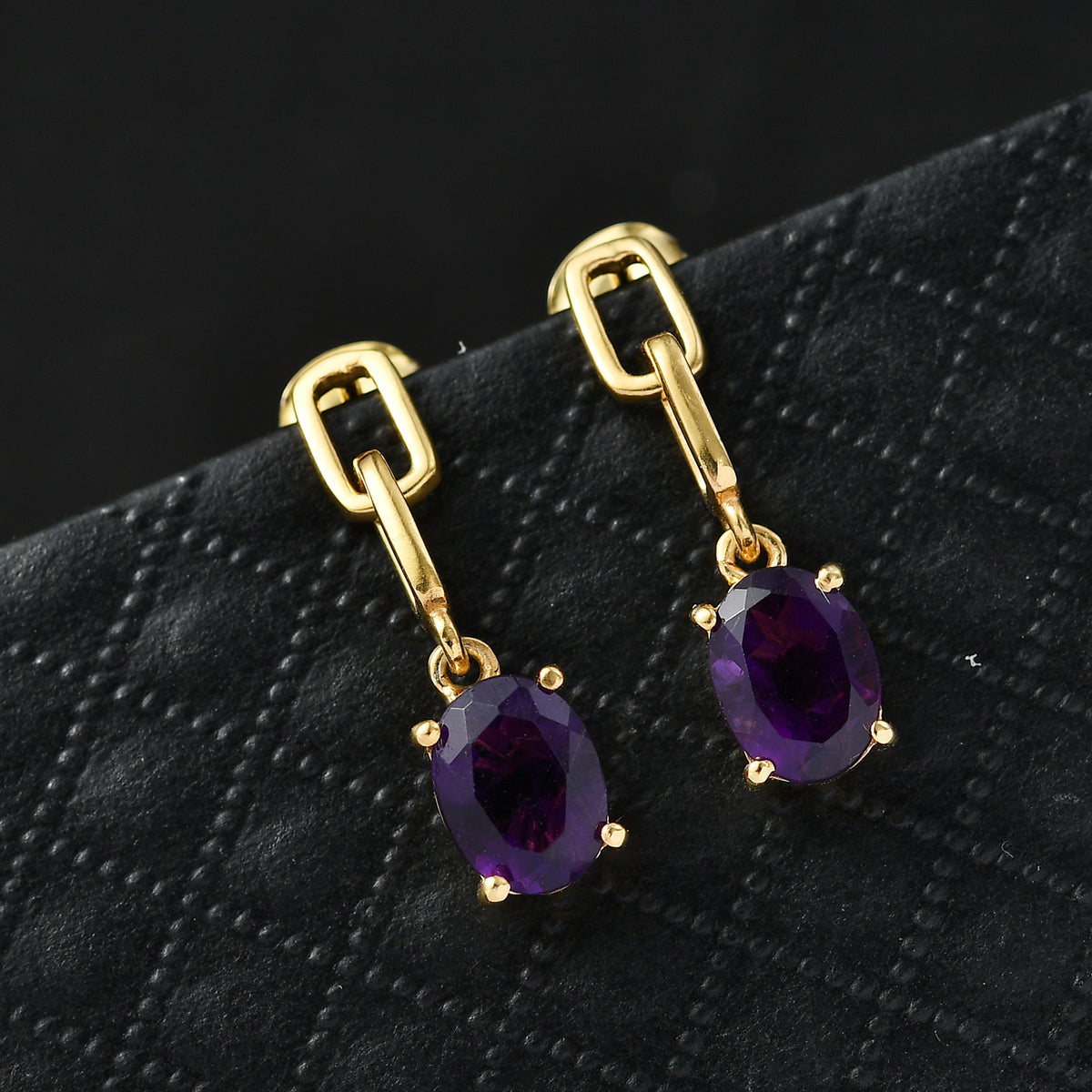 D'Joy AAA African Amethyst Dangling Push Post Earring in Yellow Gold Plated Sterling Silver 2.26 Ct. V32539035 3