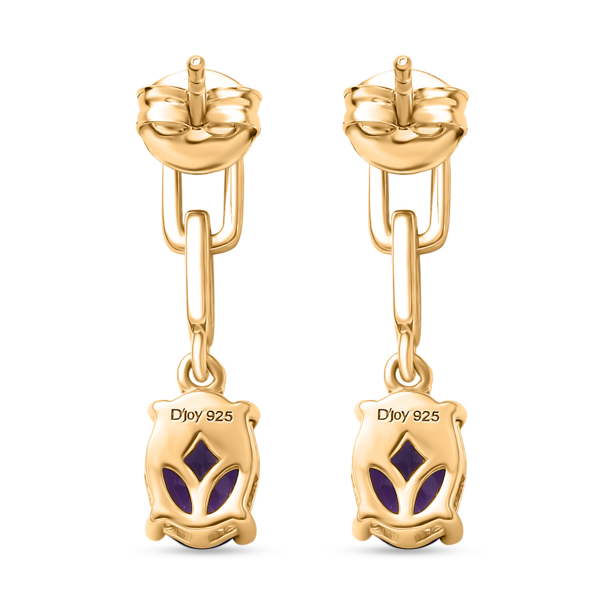 D'Joy AAA African Amethyst Dangling Push Post Earring in Yellow Gold Plated Sterling Silver 2.26 Ct. V32539035 5