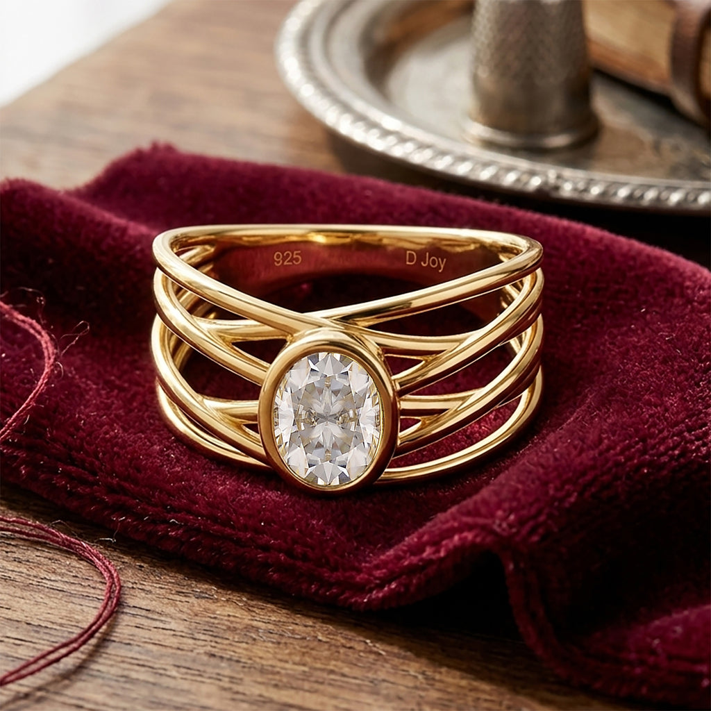 D'Joy - Moissanite Multi-Row Solitaire Ring in Yellow Gold Plated Sterling Silver 1.50 Ct._8477147_1